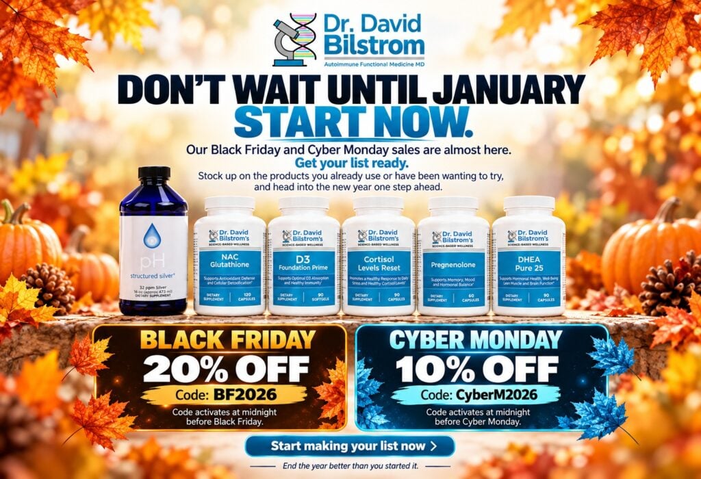 Black Friday and Cyber Monday supplement sale featuring Dr. David Bilstrom products